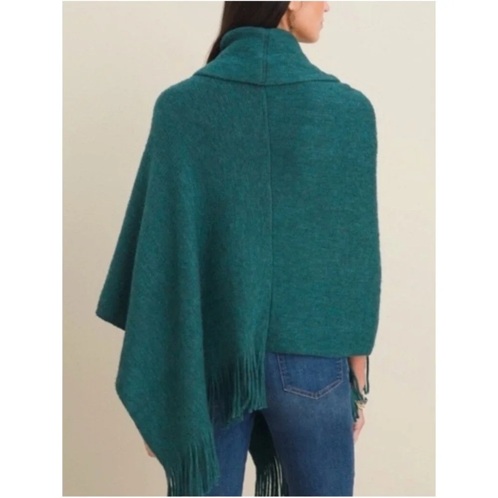 Chico's Teal Knit Fringe‎ Poncho NWT Sz-One Size.  WNTR